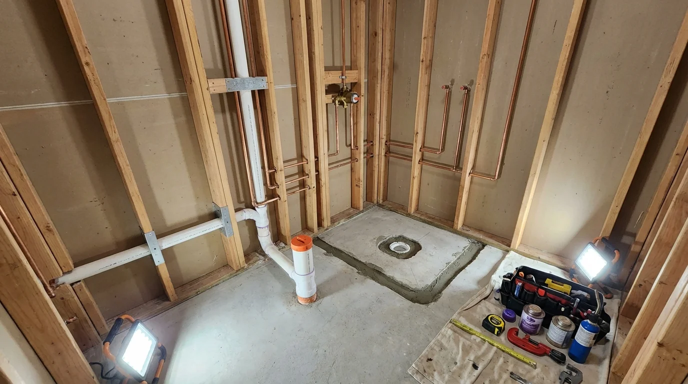 Bathroom rough-in plumbing during remodel by Johns Plumbing LLC in Balch Springs