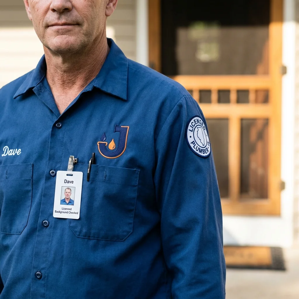 Licensed plumber showing ID badge in Balch Springs, TX