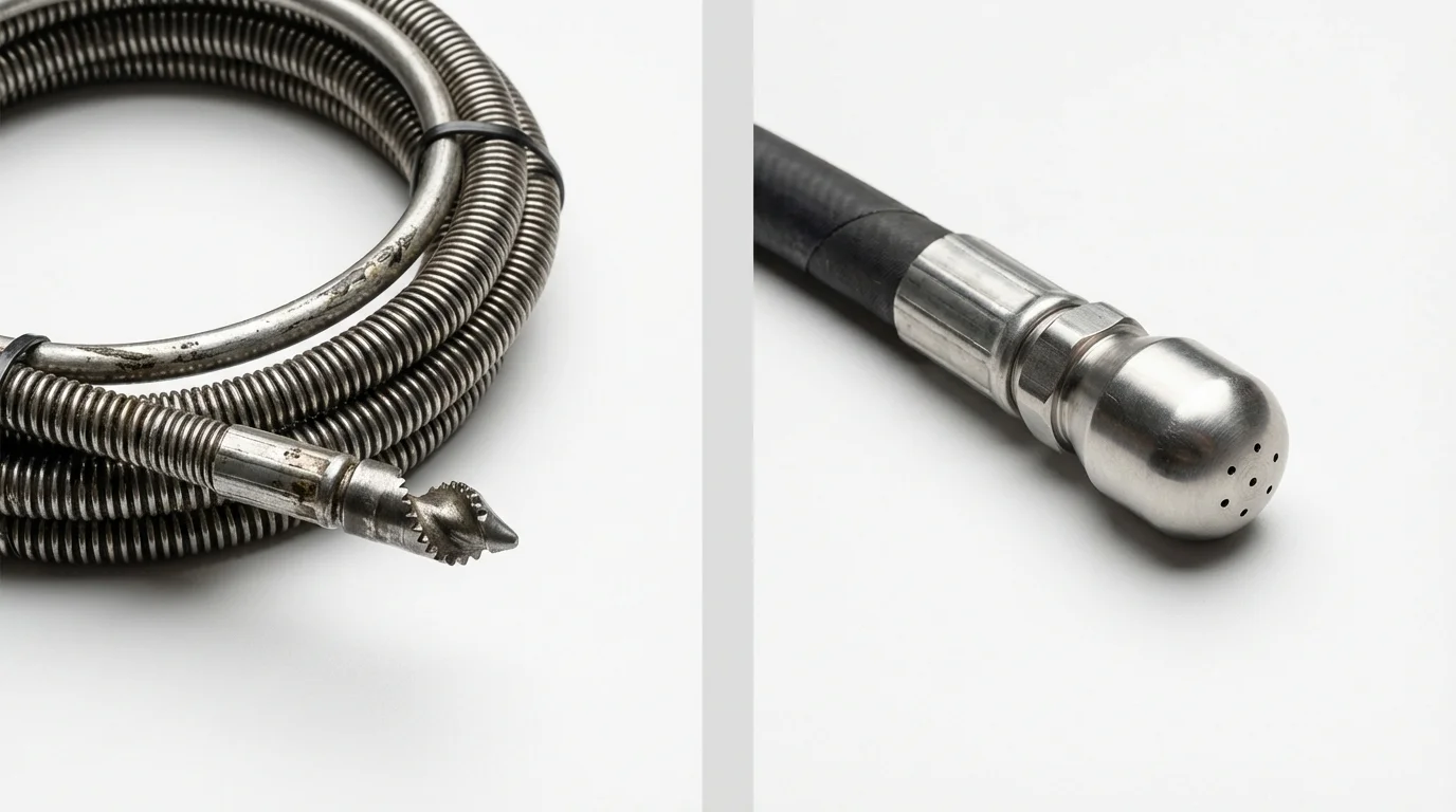 Drain snake cable and hydro jetting nozzle used for drain cleaning in Balch Springs, TX