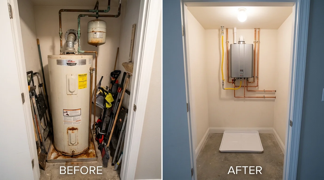 Tank water heater versus wall-mounted tankless unit comparison for Balch Springs, TX homeowners