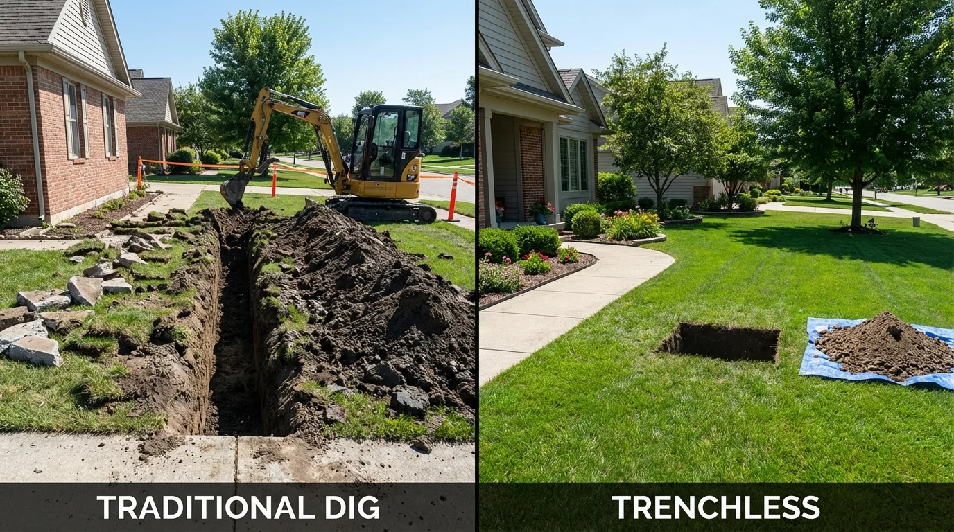 Trenchless sewer repair with minimal yard damage versus traditional excavation in Balch Springs, TX